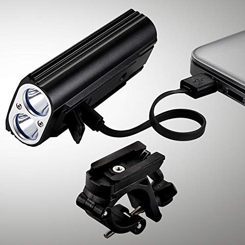 Soonfire FD38S Faro delantero de bicicleta recargable USB súper brillante,2 ledes de 1870 lúmenes con un alcance efectivo de 167 metros,resistente al agua,de montaje y desmontaje simplemontaje simple