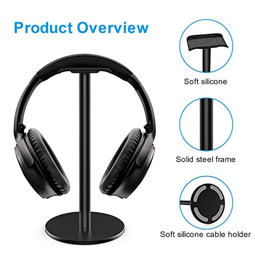 Soporte Auriculares, New Bee Soporte Cascos Gaming Aleación de Aluminio Completa Soporte de Metal Resistente con Silicona Antideslizante para Auriculares para Sony, Bose , Sennheiser (negro)