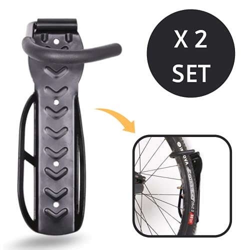 SOPORTE BICICLETAS con Gancho para la Pared |Set 2 Unidades | Posición Vertical con un fuerte Agarre|Para Colgar la Bici y Ahorrar Espacio en el Garaje|Bicis de Montaña Carretera Eléctricas y Bmx