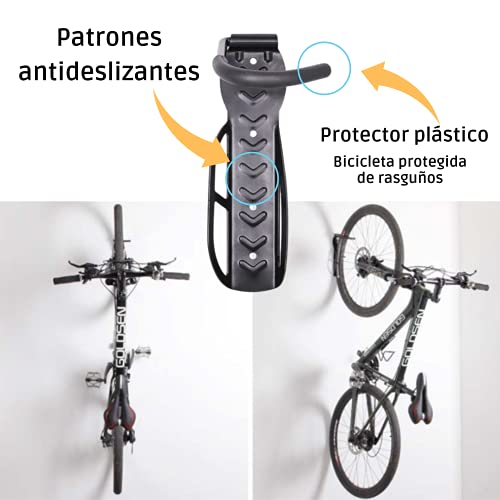 SOPORTE BICICLETAS con Gancho para la Pared |Set 2 Unidades | Posición Vertical con un fuerte Agarre|Para Colgar la Bici y Ahorrar Espacio en el Garaje|Bicis de Montaña Carretera Eléctricas y Bmx