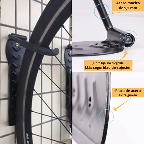 SOPORTE BICICLETAS con Gancho para la Pared |Set 2 Unidades | Posición Vertical con un fuerte Agarre|Para Colgar la Bici y Ahorrar Espacio en el Garaje|Bicis de Montaña Carretera Eléctricas y Bmx