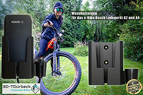 Soporte de pared 3D para la bicicleta eléctrica Bosch cargador modelo 2 Pedelec bicicleta eléctrica Cube Focus Ghost Giant Haibike Husqvarna KTM Scott, Material GREENTEC PRO negro., Standard A4