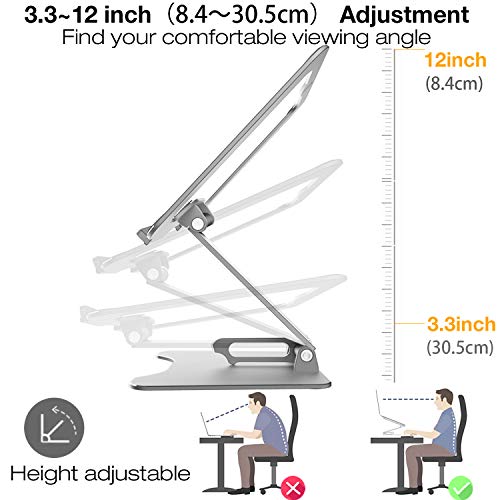 Soporte para ordenador portátil, ergonómico, plegable, de aluminio, multiángulo y altura ajustable, con gran ventilación de calor, compatible con MacBook Pro, Dell, HP, más portátiles de 8 a 15,6