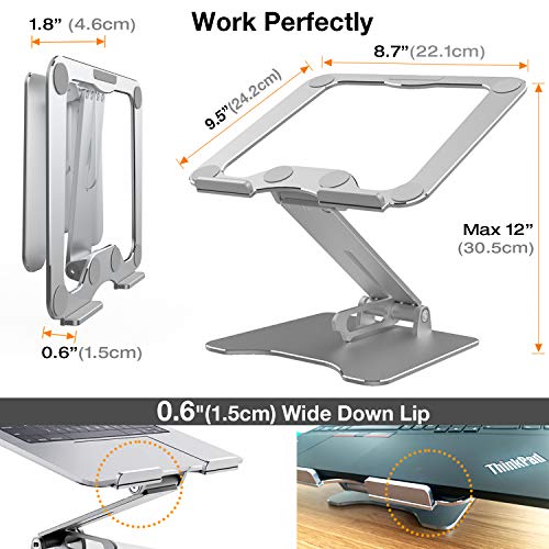 Soporte para ordenador portátil, ergonómico, plegable, de aluminio, multiángulo y altura ajustable, con gran ventilación de calor, compatible con MacBook Pro, Dell, HP, más portátiles de 8 a 15,6