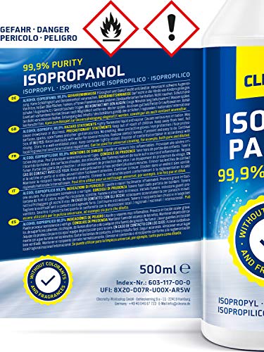 sopropilico 99,9% Isopropanol Limpieza IPA - Limpiador de desengrasante 500 ml