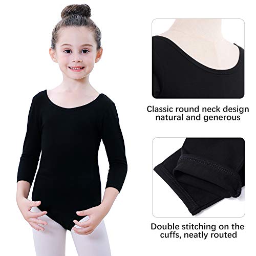 Soudittur Maillot de Ballet Danza Clásico para Niña Manga 3/4 Body Leotardo Gimnasia Ritmica (Negro, Tag 110(Height: 105-115 cm))