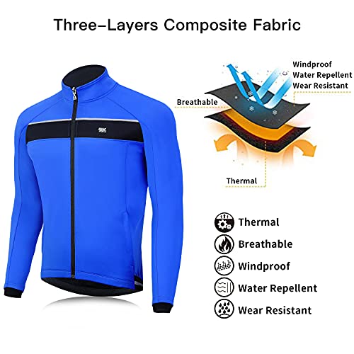 Souke Sports Chaqueta de Ciclismo Hombre, Maillot Ciclismo Hombre Invierno, Chaqueta Ligera de Invierno MTB Reflectante Transpirabilidad Impermeable Chaqueta de Ropa Deportiva al Aire Libre