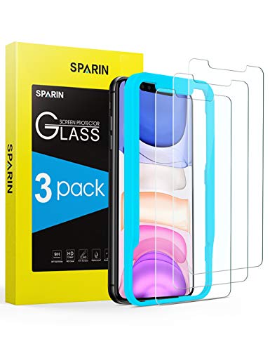 SPARIN Protector de Pantalla Compatible con iPhone 11 y iPhone XR, con Marco de Alineación, 3 Piezas