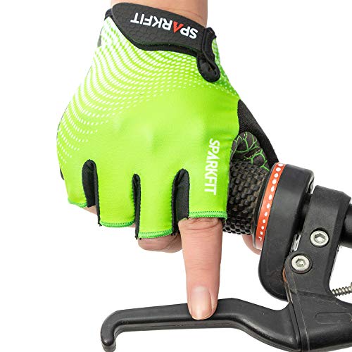 SPARKFIT Guantes de Ciclismo Cortos para Bicicletas de Carretera y Montaña, Guantes para Bicis MTB con Palma Antideslizante Amortiguadora, Lycra Ligera Que Absorbe la Humedad, Compresión Ajustada