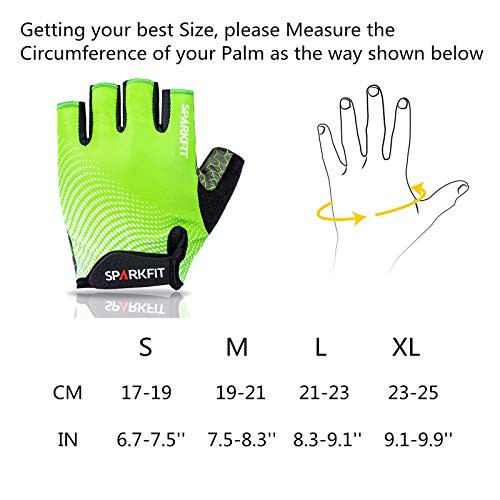 SPARKFIT Guantes de Ciclismo Cortos para Bicicletas de Carretera y Montaña, Guantes para Bicis MTB con Palma Antideslizante Amortiguadora, Lycra Ligera Que Absorbe la Humedad, Compresión Ajustada