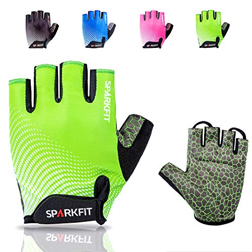 SPARKFIT Guantes de Ciclismo Cortos para Bicicletas de Carretera y Montaña, Guantes para Bicis MTB con Palma Antideslizante Amortiguadora, Lycra Ligera Que Absorbe la Humedad, Compresión Ajustada