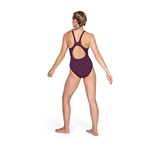 Speedo Boomstar Allover Muscleback Bañador de Mujer para Natación, Color Negra/Rosa, Talla 48