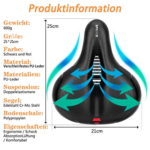 SPGOOD Sillín de Bicicleta, Sillín de Ciclismo de Gel Hueco y Ergonómico,Con la Cubierta de la lluvia y Herramientas Para el Montaje Rápido,City Road Bike Mountain Bike Mujeres Hombres Niños 25 * 21cm