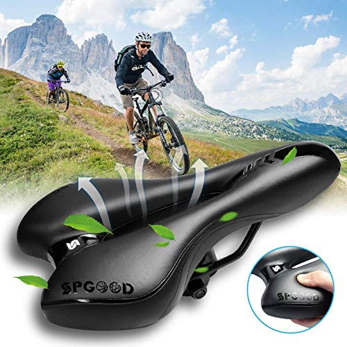 SPGOOD Sillín de Bicicleta，Asiento de Bicicleta de Gel Hueco y Ergonómico Para Bicicleta de Montaña, BMX, Bicicleta de Carretera, EMTB, Dirt Bike,Hombres Mujeres Niños Negro 27 * 16 cm