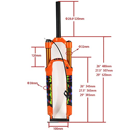 splumzer Horquilla Delantera de Montaña, Amortiguador de Presión de Aire, Horquilla, Accesorios para Bicicleta, Aleación de Magnesio 26/27,5/29 (Remote Lockout, 29 Pulgadas)