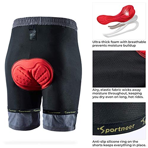 Sportneer Pantalones Cortos de Ciclismo para Hombre, Pantalones Cortos de MTB para Hombre Pantalones Cortos con Tirantes de montaña Acolchados en 3D Pantalones Cortos Deportivos de Bicicleta MTB