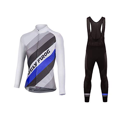 Sports Wear Maillot de Ciclismo de Mangas Largas Invierno Thermal Fleece con Culotes para Mujer, Sets Ropa Ciclismo, Trajes de Ropa de Bicicleta Forro de Lana Térmico Cálido