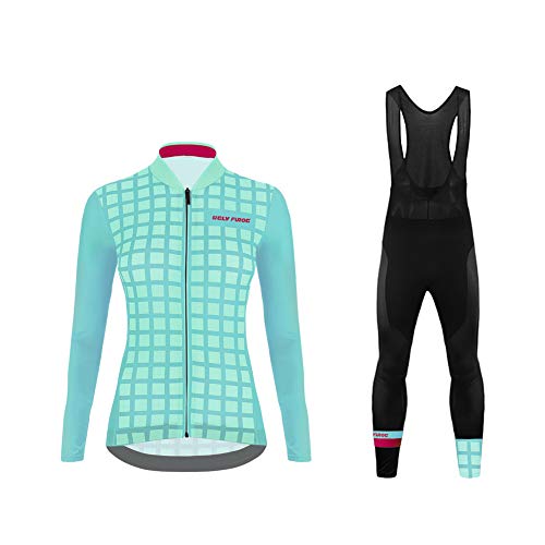 Sports Wear Maillot de Ciclismo de Mangas Largas Invierno Thermal Fleece con Culotes para Mujer, Sets Ropa Ciclismo, Trajes de Ropa de Bicicleta Forro de Lana Térmico Cálido