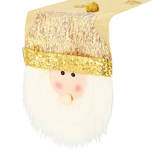 SPRINGOS Camino de mesa de Navidad con aplicaciones de Papá Noel, lentejuelas, dimensiones 30 x 205 cm, decoración de Navidad