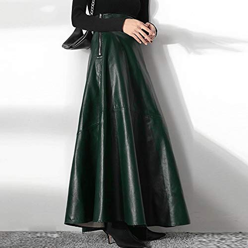 SSMDYLYM Mujeres elegantes Faldas Sólidas Oficina Lady Zipper Falda larga Línea de fiesta elegante Falda de cuero de moda de gran tamaño (Color : A, Size : Small)
