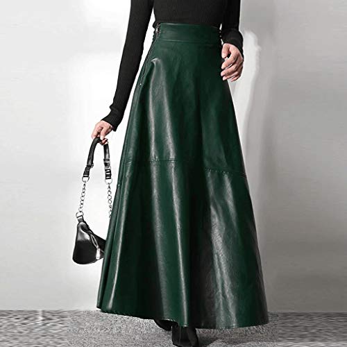 SSMDYLYM Mujeres elegantes Faldas Sólidas Oficina Lady Zipper Falda larga Línea de fiesta elegante Falda de cuero de moda de gran tamaño (Color : A, Size : Small)