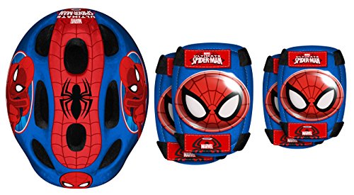 Stamp Combo Spiderman (Helm + Elbow & Knee Pads), Niños, Azul, 5+