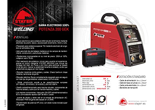 STAYER 2.316 Equipo de Soldadura Inverter Profesional MMA Electrodo Potenza 200 K, 220 V