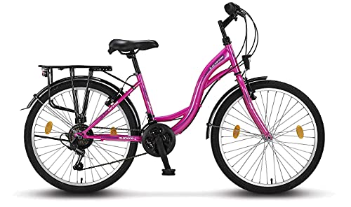 Stella Bicicleta para Mujer, 24 Pulgadas, luz de Bicicleta, Cambio 21 Marchas, Bicicleta de Ciudad para niñas y niñas, Florenz, Amsterdam, Hollandrad, diseño Retro, Bicicleta Infantil