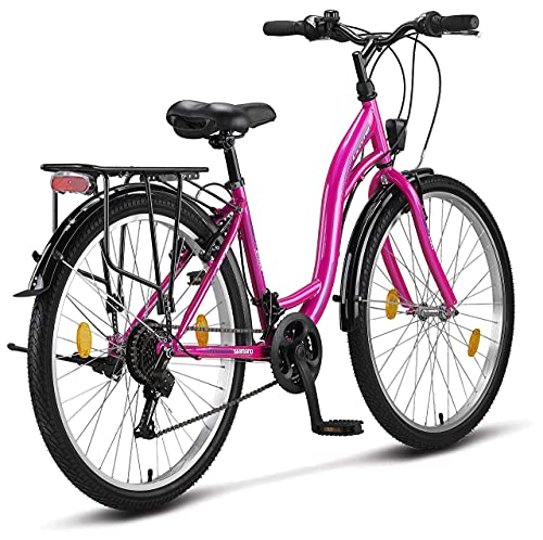 Stella Bicicleta para Mujer, 24 Pulgadas, luz de Bicicleta, Cambio 21 Marchas, Bicicleta de Ciudad para niñas y niñas, Florenz, Amsterdam, Hollandrad, diseño Retro, Bicicleta Infantil