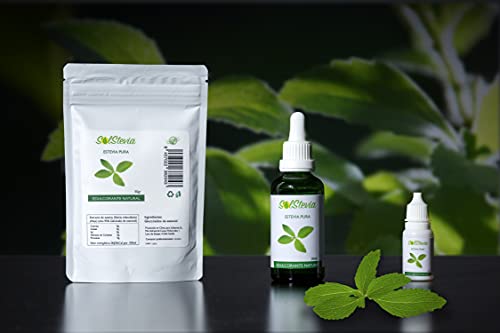 Stevia líquida pura al 98% 50 ml Nueva receta, Amargor extraído de forma natural de la planta estevia Vegano y no OGM Edulcorante natural, sustituto del azúcar Sin calorías