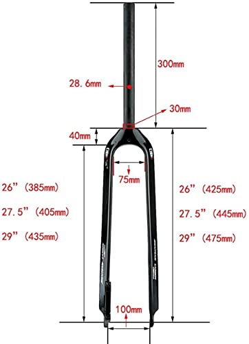 STRTG Horquilla MTB De 26/27,5/29 Pulgadas, Horquilla De Bicicleta/Horquilla Rígida De Fibra De Carbono 3K / Tubo Recto 28,6 * 300 Mm/Freno De Disco/Apertura De 100 Mm B,29 Inches