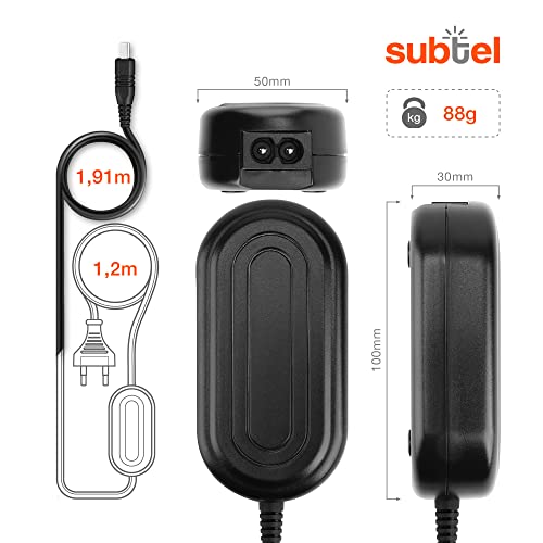 subtel® Fuente de alimentación compatible con Samsung VP-MX20 -MX10 SMX-F30 -F34 VP-D371 -D361 -D351 -D20 -D101 SC-MX20 -L906 -DX103 -D353 VP-DC171 -DC161 VP-DX100 3m AA-E6A AA-E7 AA-E8 AA-E9 Alimentador Cargador Adaptador CA Cable Carga