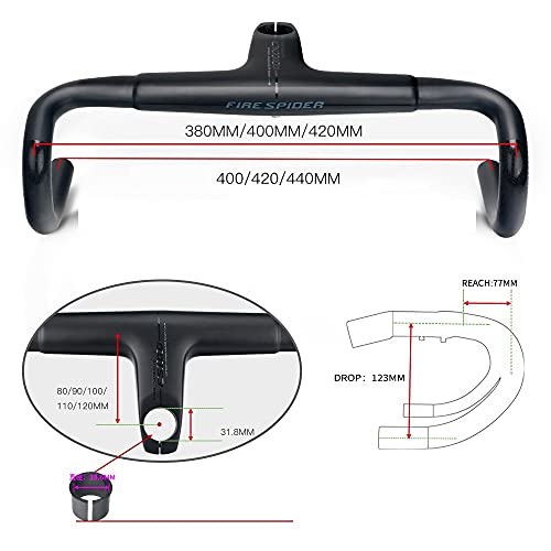 Sucastle Manillar de la Bici Extensor de Fibra de Carbono de 28,6 mm / 31.8mm Integrados Bar Road Manillar de la Bicicleta de Carreras for Bicicleta de Carretera Mate Negro (Size : 100 * 420mm)