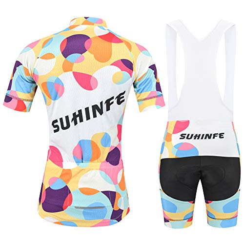 SUHINFE Maillot Ciclismo Mujer Verano, Ctraje Ciclismo y Culotte Ciclismo con 5D Gel Pad para Bicicleta de Carretera y MTB