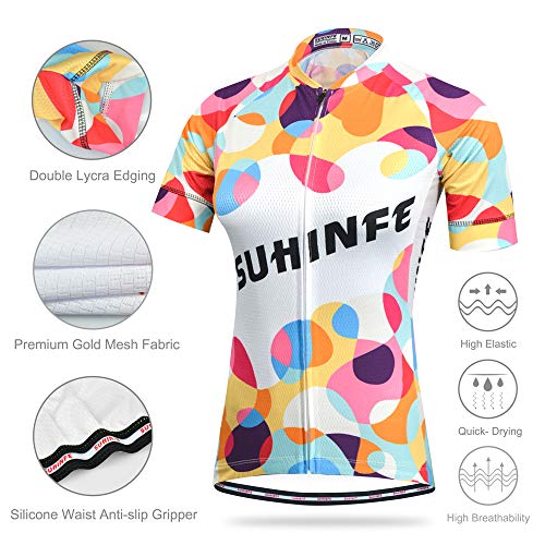 SUHINFE Maillot Ciclismo Mujer Verano, Ctraje Ciclismo y Culotte Ciclismo con 5D Gel Pad para Bicicleta de Carretera y MTB