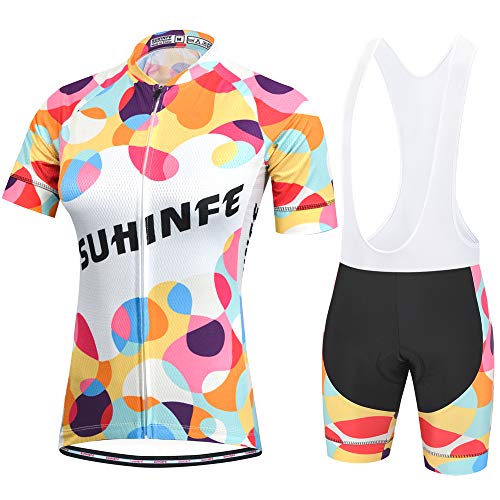 SUHINFE Maillot Ciclismo Mujer Verano, Ctraje Ciclismo y Culotte Ciclismo con 5D Gel Pad para Bicicleta de Carretera y MTB