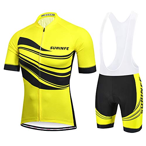 SUHINFE Ropa Ciclismo Hombre, Transpirable y de Secado rápido Maillot Ciclismo y Grueso Culotte Acolchado 5D para Verano