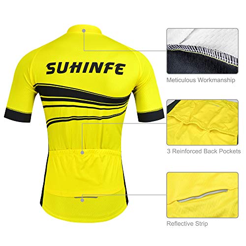 SUHINFE Ropa Ciclismo Hombre, Transpirable y de Secado rápido Maillot Ciclismo y Grueso Culotte Acolchado 5D para Verano