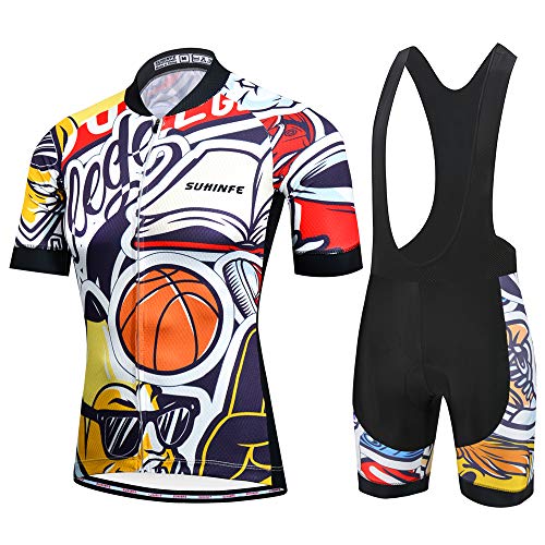 SUHINFE Traje Ciclismo Hombre para Verano, Ciclismo Maillot y Culotte Ciclismo Culote Bicicleta con 5D Gel Pad para Deportes al Aire Libre Ciclo Bicicleta, XS