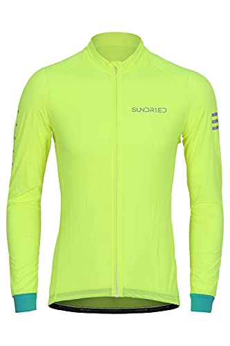 SUNDRIED Camiseta de Ciclismo de Manga Larga para Hombre (Verde, M)