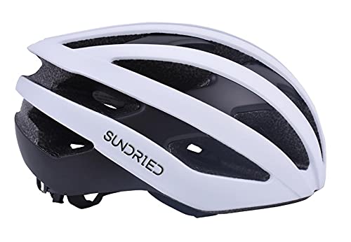 Sundried Casco de Ciclismo de Carretera Casco de Bicicleta de Ciclismo de Carretera Aero Ligero (Blanco, L)