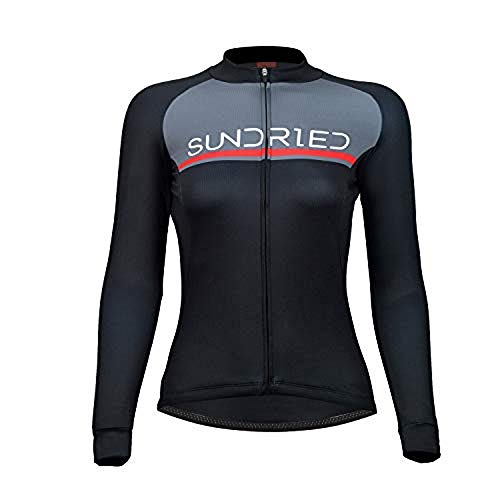 SUNDRIED Ciclo Mujer de Manga Larga de Ciclo Jersey Ropa de la Ropa de la Bici del Camino y Bicicletas de Montaña (Negro, L)