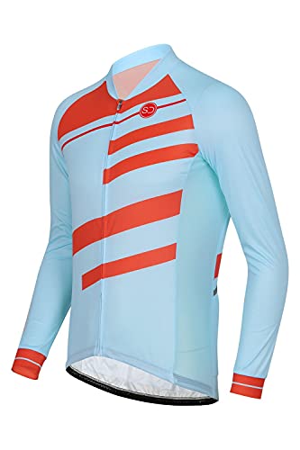 SUNDRIED Hombre Camiseta de Ciclismo de Manga Larga Retro Bicicleta de Pista Camiseta de Ciclismo Azul Camiseta de Bicicleta de Montaña (Azul, XS)