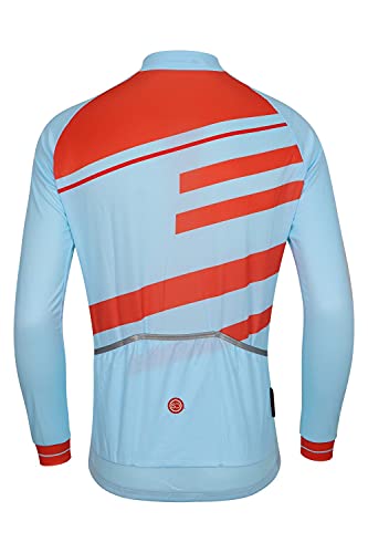 SUNDRIED Hombre Camiseta de Ciclismo de Manga Larga Retro Bicicleta de Pista Camiseta de Ciclismo Azul Camiseta de Bicicleta de Montaña (Azul, XS)