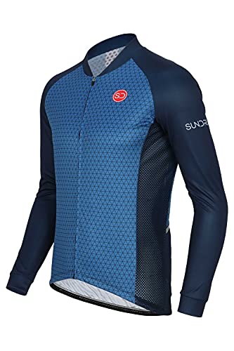 SUNDRIED Hombre Camiseta de Ciclismo Manga Larga Bicicleta de Pista Top de Ciclismo Camiseta de Ciclismo de Montaña Kit de Ciclismo (Azul, M)