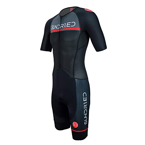 SUNDRIED Hombres Pro Traje de manga corta Trisuit Triatlón Ironman mejor para Racing Tri Suit (Negro, M)