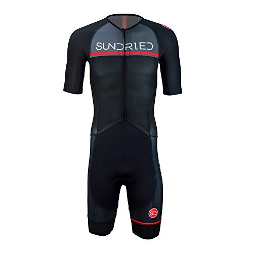 SUNDRIED Hombres Pro Traje de manga corta Trisuit Triatlón Ironman mejor para Racing Tri Suit (Negro, M)