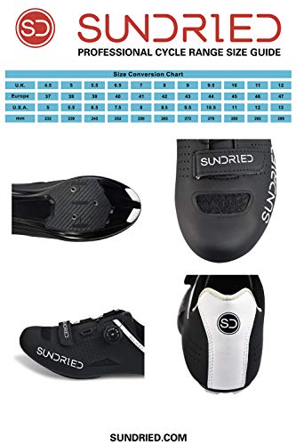 SUNDRIED Hombres Pro Zapatos Bici del Camino de Uso con Grapas del MTB, Spin Cycle, Cubierta equitación Ciclismo de Carretera (Reino Unido 9, Negro)