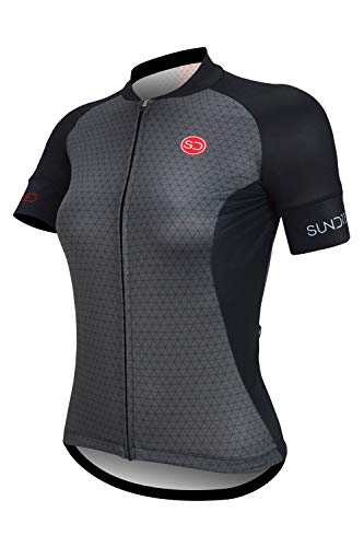 SUNDRIED Jersey Ciclo para Mujer de Manga Corta Ciclismo de Carretera y de montaña Bici Jersey (L, Negro)