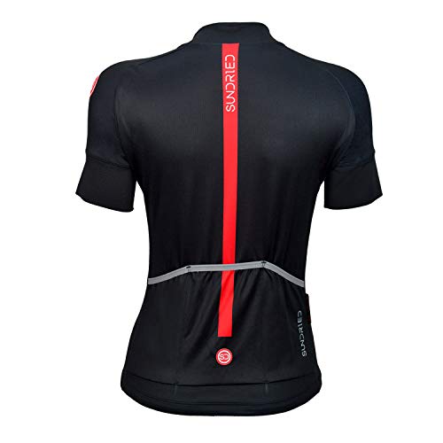 SUNDRIED Kit de Manga Corta para Mujer Jersey de Ciclo Bici del Camino y Bicicletas de montaña (Negro, L)